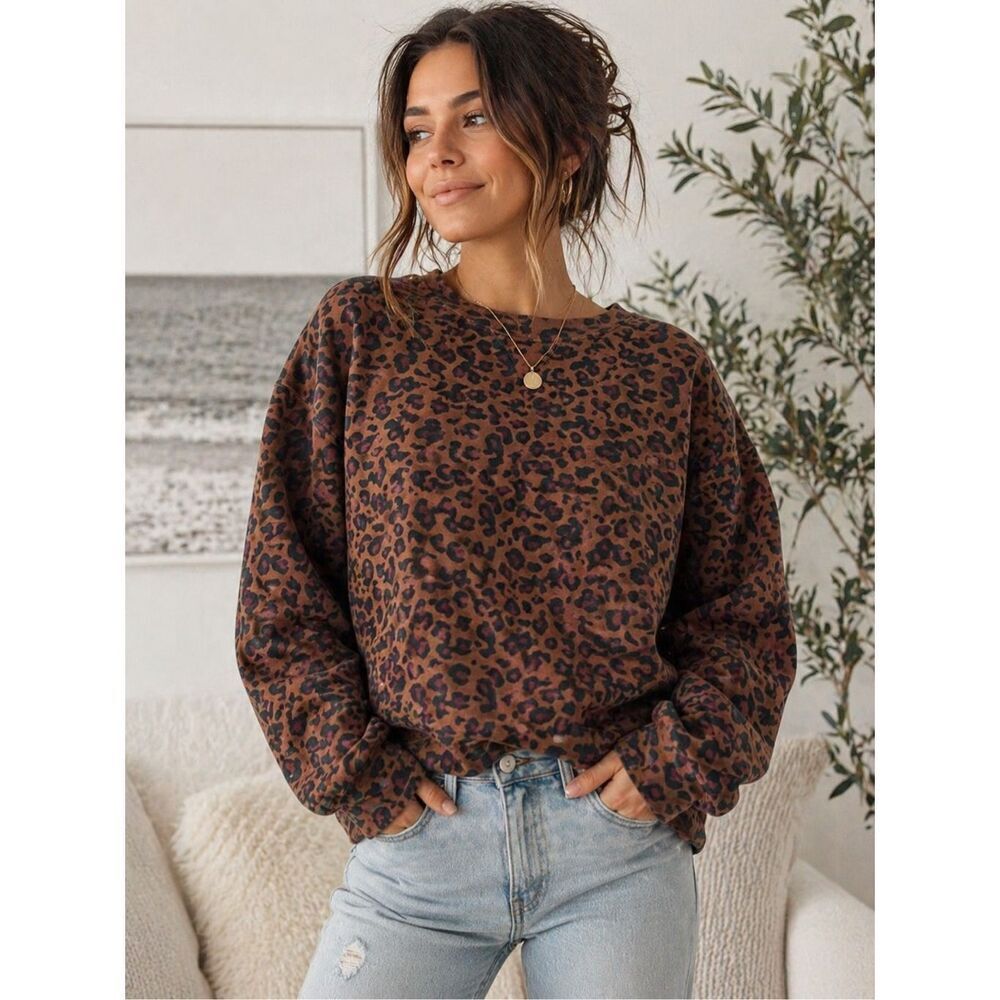 Abercrombie & Fitch Leopard Print Sweatshirt XL Cozy Oversized